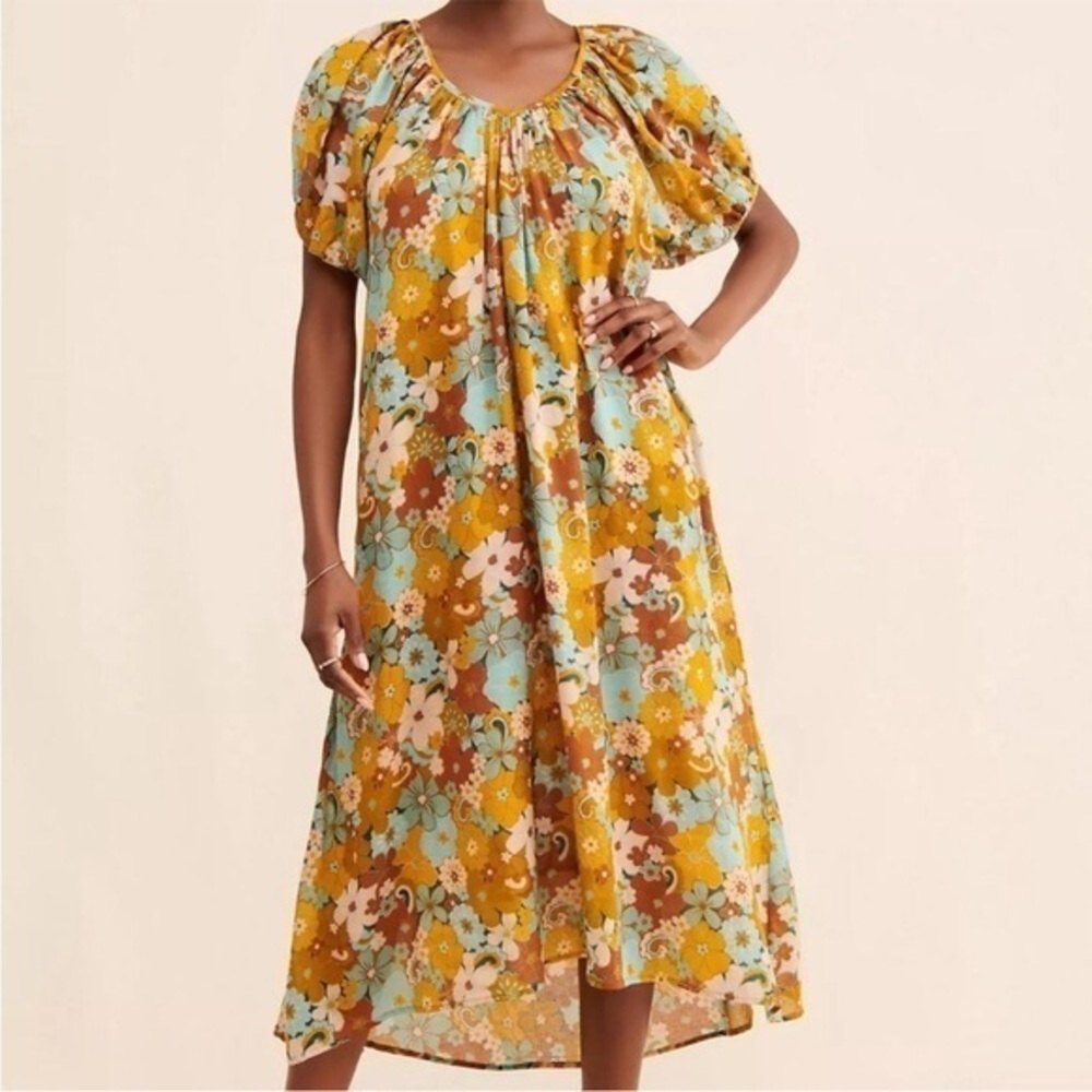 Sundry Floral Peasant Retro Midi Dress Size Small